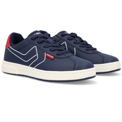 Sapatilhas Levi's azuis com detalhes brancos e vermelhos e sola branca