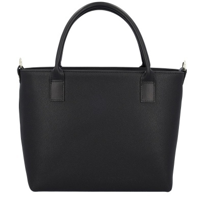Mala de senhora preta com alças curtas e argolas metálicas