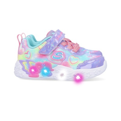 Sapatilha infantil colorida com luzes e padrão de corações