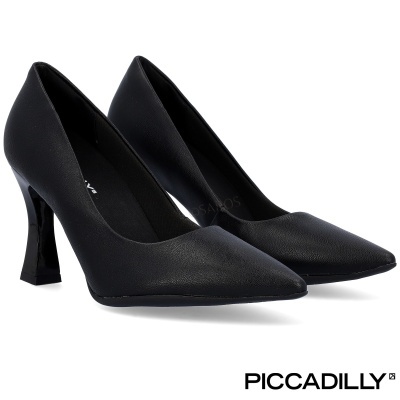 Sapatos de salto alto preto de couro com bico fino e salto grosso