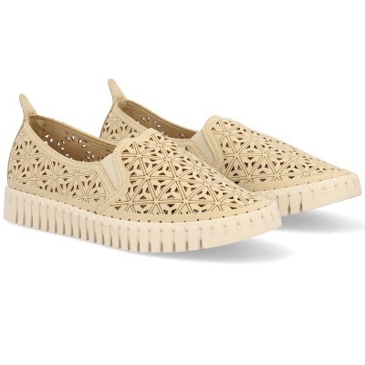 Sapatilhas bege com padrão triangular recortado e sola creme texturizada