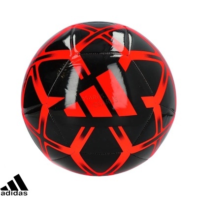 Bola de futebol Adidas preta com padrão vermelho e logótipo