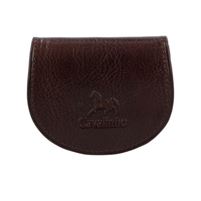 Carteira redonda em couro castanho escuro com logótipo Cavalinho