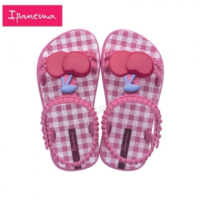 Sandálias infantis Ipanema rosa e branco com aplique de maçã