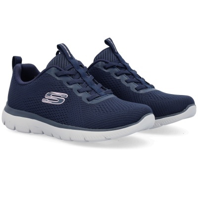 Sapatilhas desportivas Skechers azuis escuras com sola branca e logótipo S na lateral
