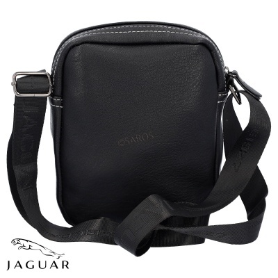 Mala pequena preta de couro sintético com alça ajustável e logo Jaguar