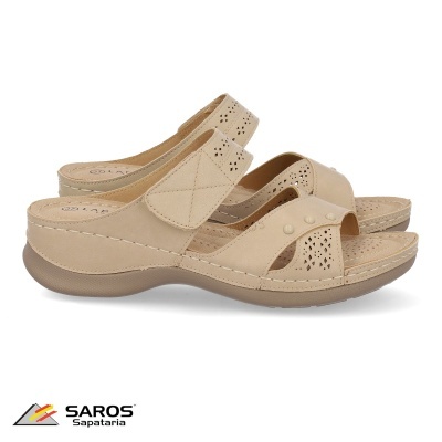 Sandálias de senhora bege com velcro e sola antiderrapante