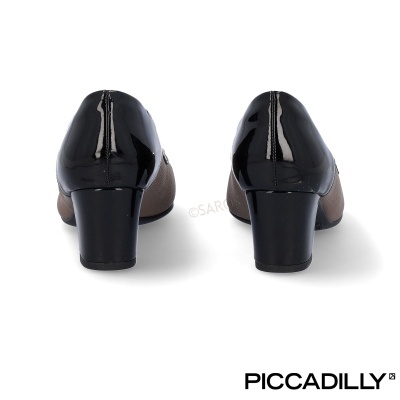 Sapatos de salto médio preto e castanho de trás