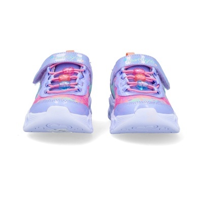 Ténis infantis lilás e rosa com atacadores elásticos e fecho de velcro