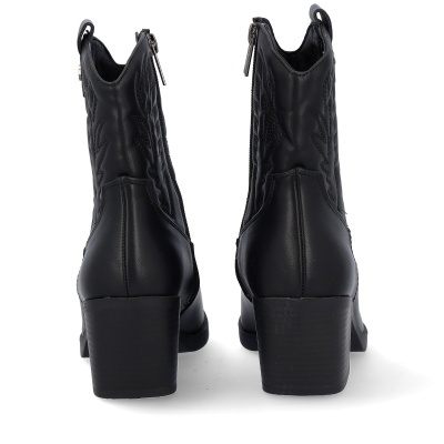 Botins pretos de senhora em pele com salto quadrado e fecho de correr