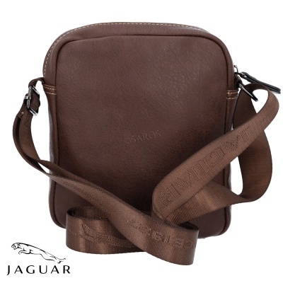 Mala tiracolo Jaguar castanha em couro com correia de tecido