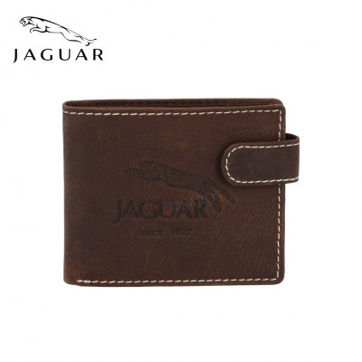 Carteira castanha de pele com logótipo e fecho de botão