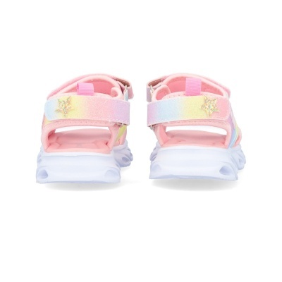 Sandálias infantis rosa com sola branca e detalhe de estrela dourada
