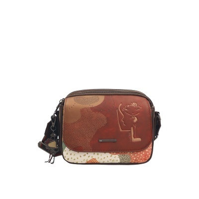 Mala tiracolo Anekke castanha com padrão abstrato e textura gravada