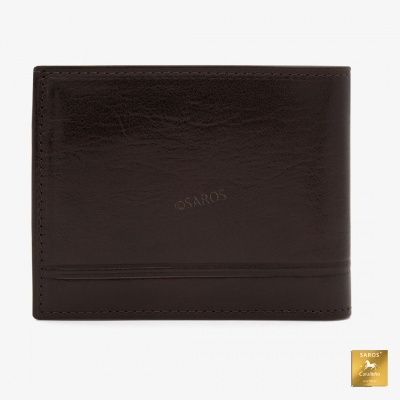 Carteira masculina em pele castanha escura com textura lisa