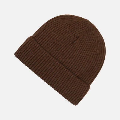 Gorro de malha castanho canelado com dobra