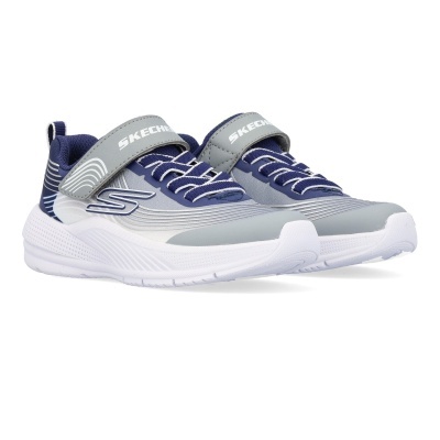 Ténis desportivos Skechers azuis e cinzentos com sola branca e tira de velcro