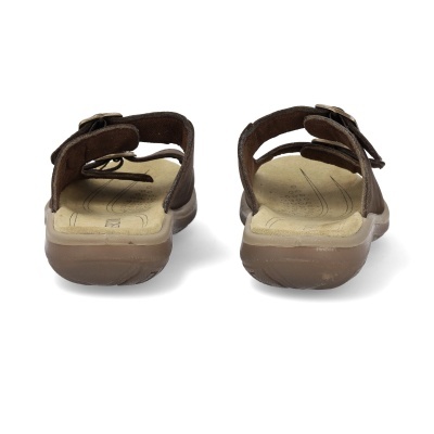 Par de sandálias castanhas com tiras em couro e sola bege