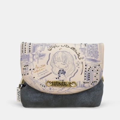 Bolsa pequena Janette tecido estampado e parte inferior cinza