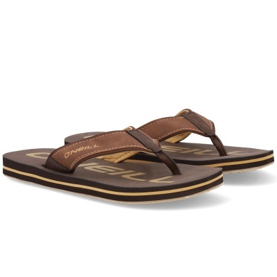Sandálias chinelo O'Neill castanhas com sola preta e risca amarela