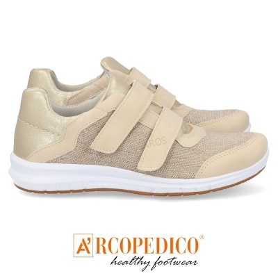 Sapatilhas douradas e bege Arcopedico com velcro e sola branca