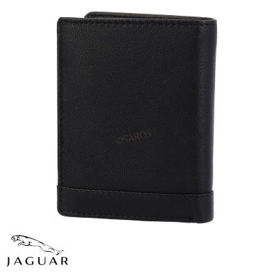 Carteira preta de pele com logo Jaguar