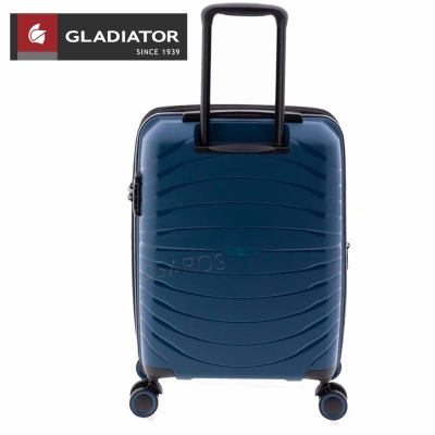 Mala de bordo rígida azul escuro com pega extensível e rodas