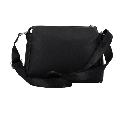 Mala preta retangular com alça ajustável preta e fecho metálico