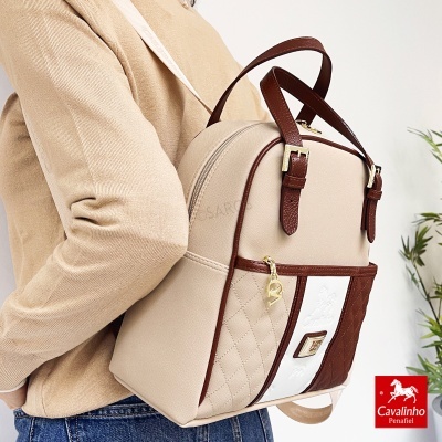 Mochila bege e castanha Cavalinho Penafiel em pele com alças castanhas