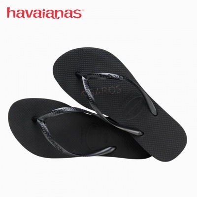 Chinelos Havaianas pretos com tiras finas brilhantes