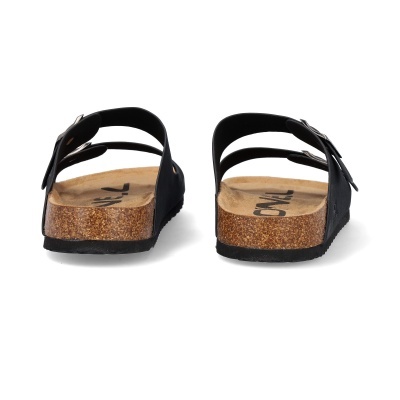 Sandálias pretas com sola de cortiça e tiras ajustáveis