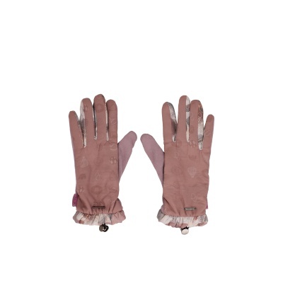 Par de luvas cor de rosa com padrão floral e detalhes no punho