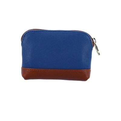 Carteira pequena azul com base castanha e fecho metálico