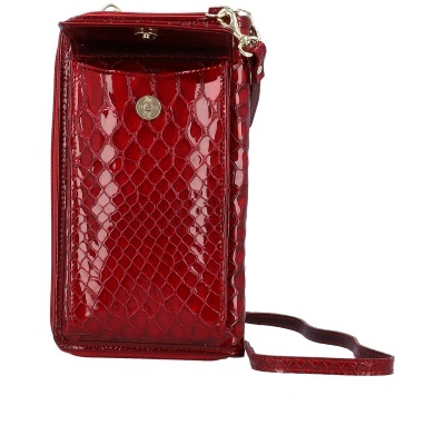 Bolsa pequena vermelha com textura imitação pele de cobra