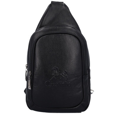 mochila pequena em pele preta com logótipo e fechos prateados