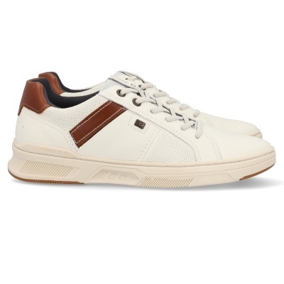 Sapatilhas brancas com detalhes castanhos e sola bege