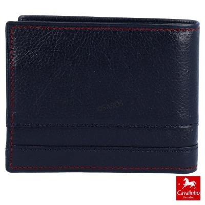 Carteira preta de pele com costuras vermelhas e logótipo Cavalinho