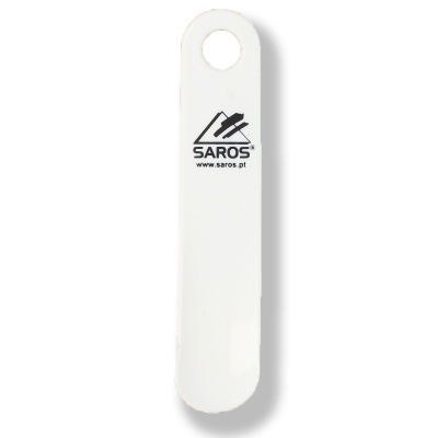 Palanca branca com logo SAROS e endereço www.saros.pt