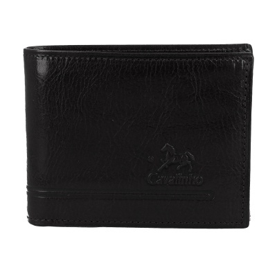 Carteira masculina em pele preta com logótipo Cavalinho