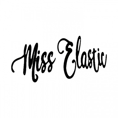 Logótipo 'Miss Elastic' em letra cursiva preta