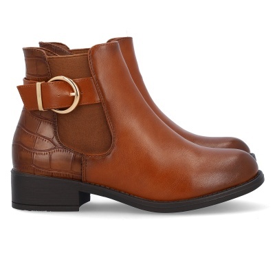 Botas ankle castanhas com fivela dourada e relevo tipo crocodilo