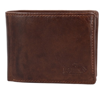 Carteira masculina castanha em pele com logotipo JAGUAR em relevo