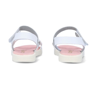 Sandálias brancas com tiras e palmilha rosa claro vistas de trás