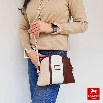 Mala de ombro bege e castanha Cavalinho com padrão acolchoado
