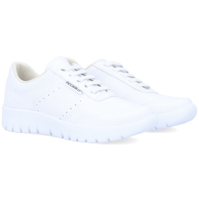 Sapatilhas brancas com sola branca e texto PICCADILLY