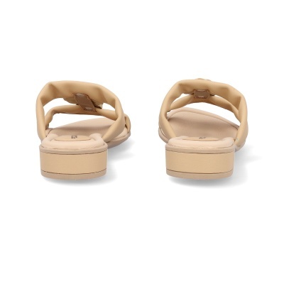 sandálias femininas bege com salto baixo e alças acolchoadas