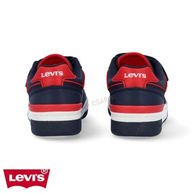 Ténis Levi's azul escuro com detalhes vermelhos vistos de trás