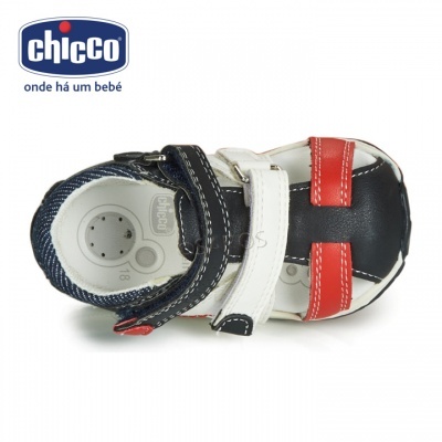 Sandália Chicco para bebé com tiras em pele preto, branco e vermelho