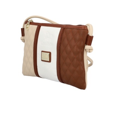 Mala de ombro bege, castanha e branca com padrão acolchoado e logótipo Cavalinho