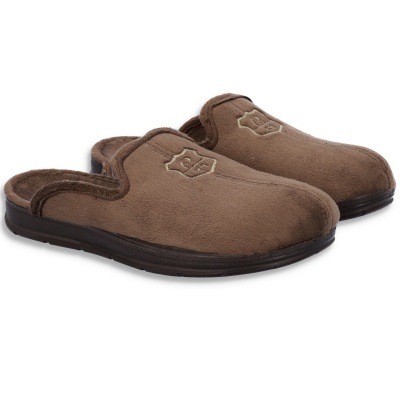 Chinelos masculinos castanhos com sola preta e logótipo bordado